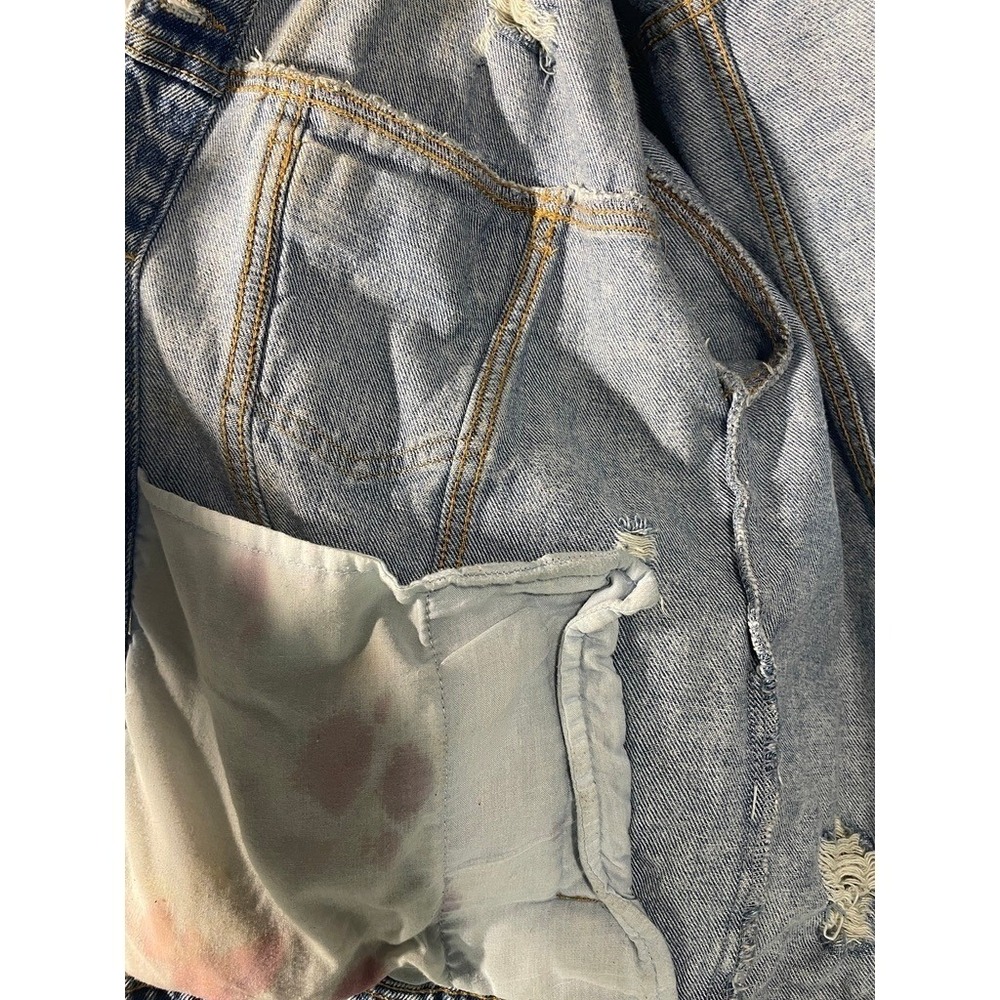 Custom Hand Painted Denim Jacket Women's Small Distressed Blue Wearable Art - Picture 8 of 16